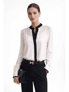 Liz Claiborne Black White Button-Up L/S Semi Sheer Blouse PXL Petite Office Lux